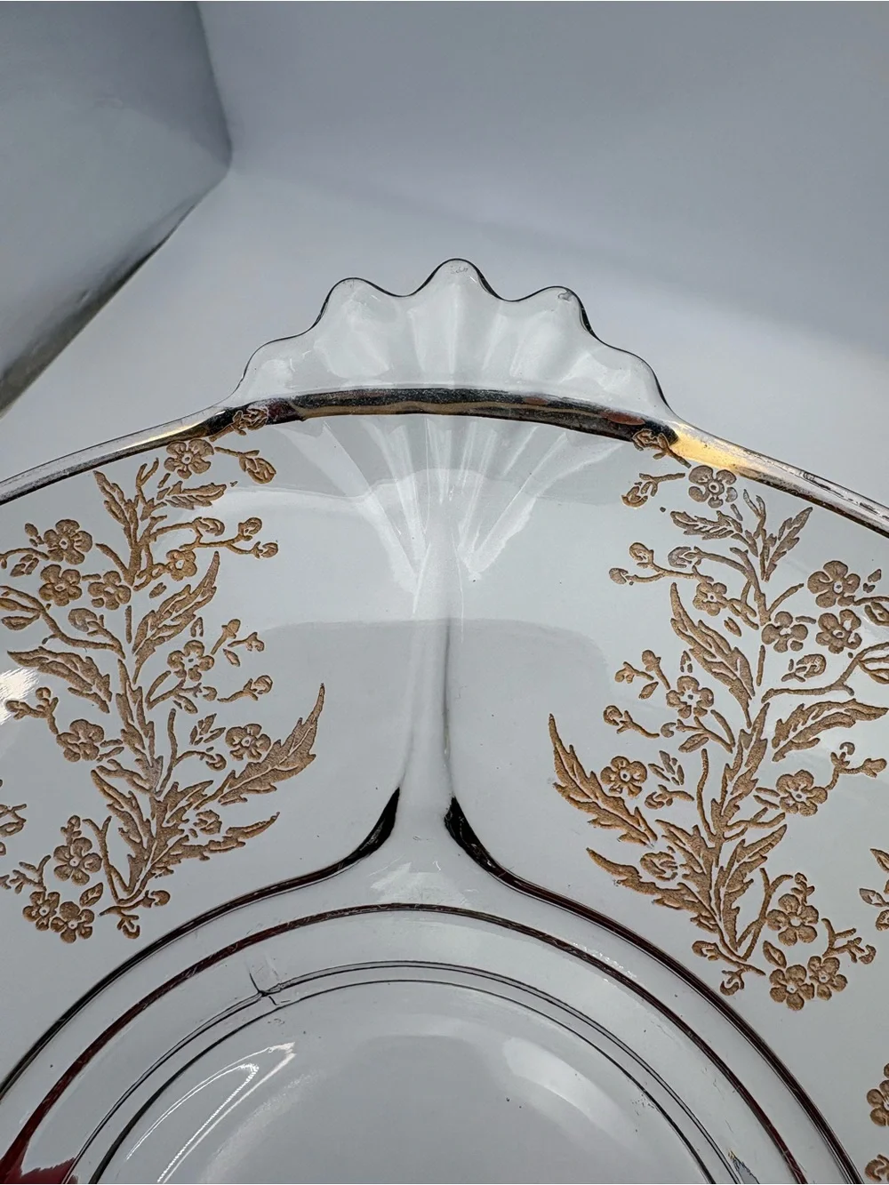 Vintage 1930s Paden Glass Serving Platter with Golden Gilt Decorations